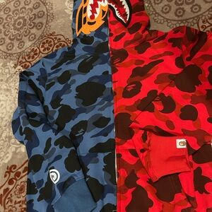 Bape Red and Blue Camo Shark Hoodie